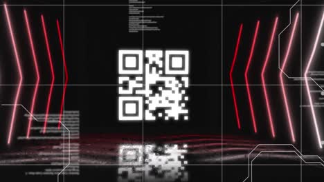 escáner de código qr con elementos de neón contra el procesamiento de datos