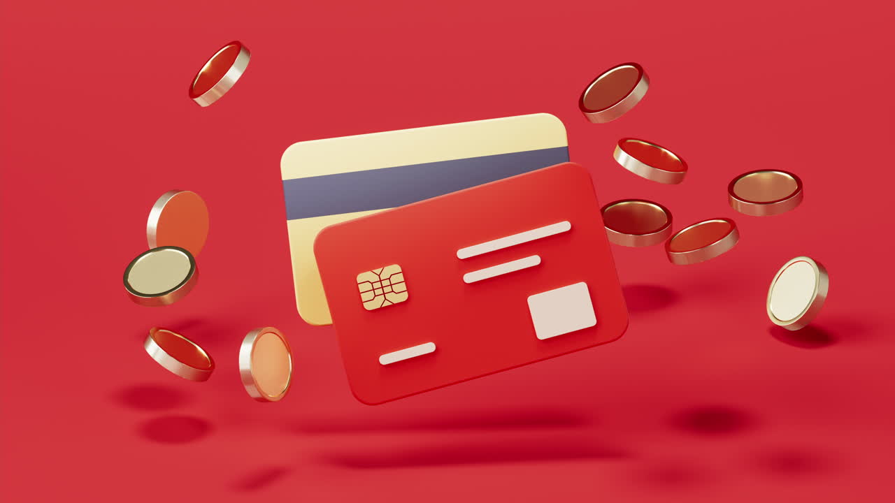 Animasi berulang kartu bank dengan gaya kartun 3D, rendering 3D