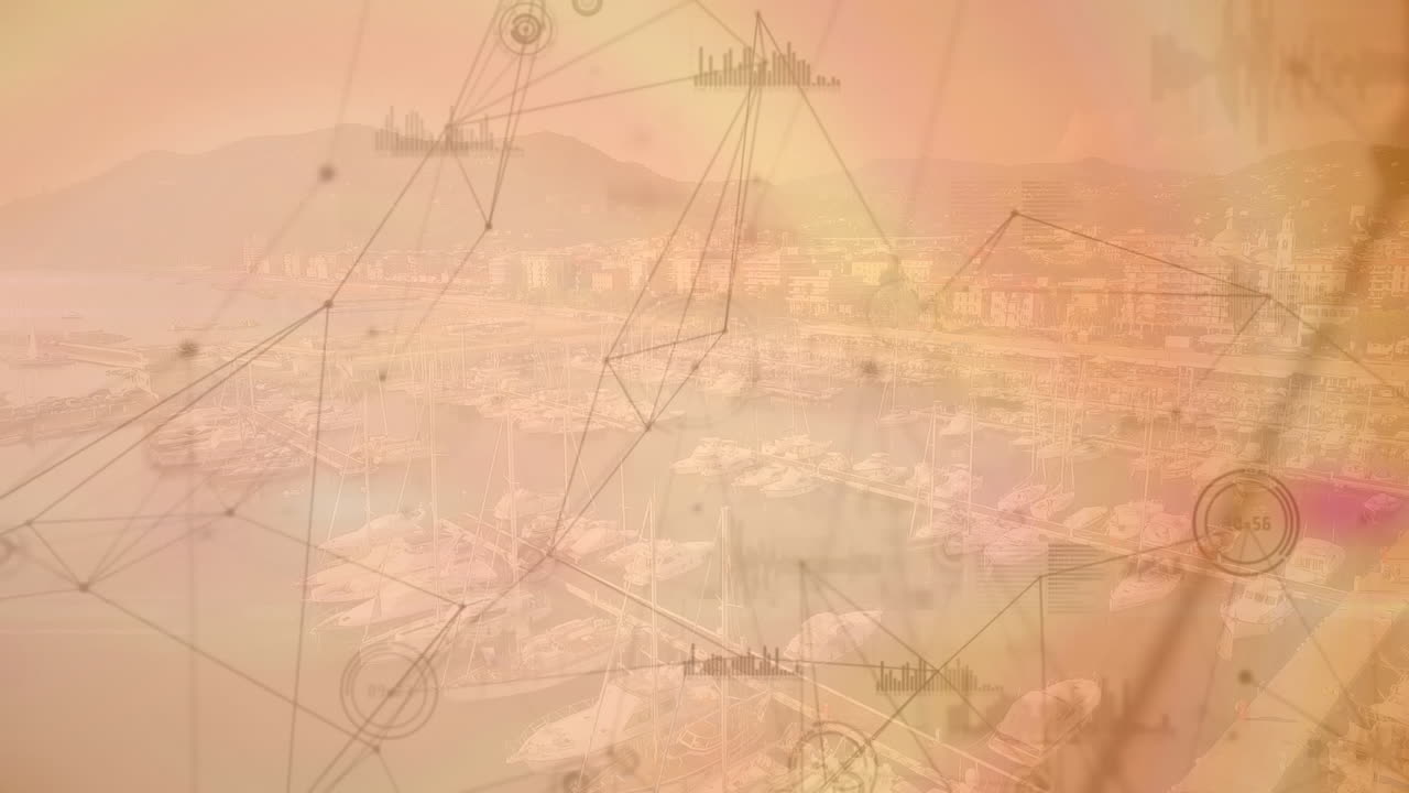 animación de la red de conexiones con iconos sobre el puerto