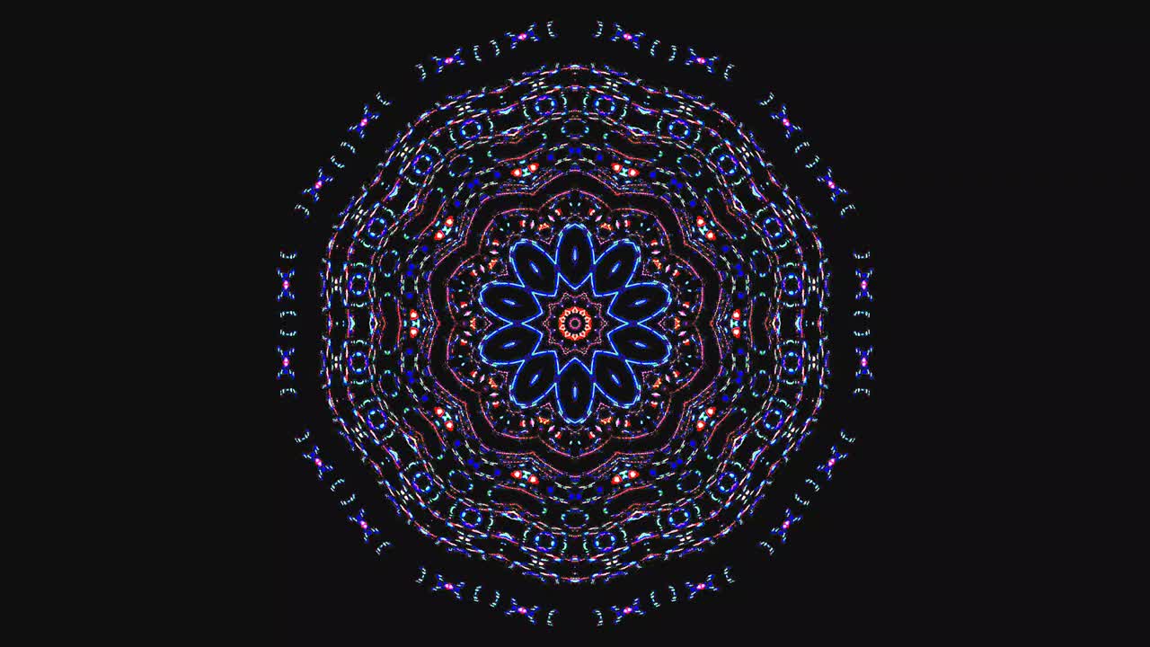 forma redonda animada de luces intermitentes multicolores, sobre un fondo negro