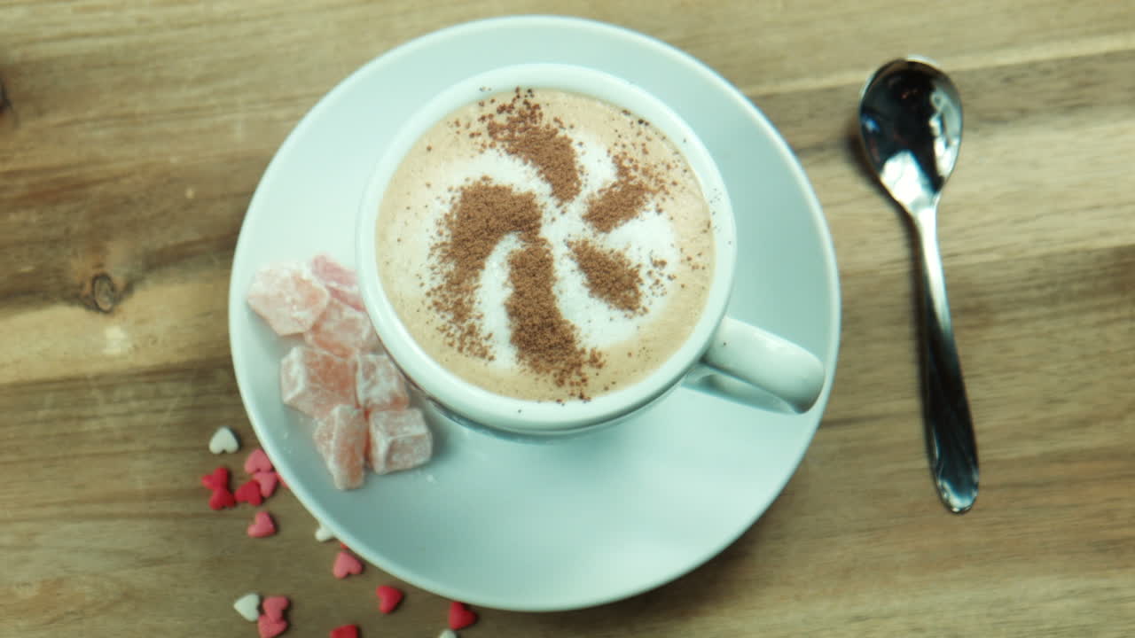 Preparing and enjoying a cappuccino with Turkish delight