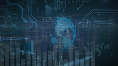 animation of data processing over globe and motherboard