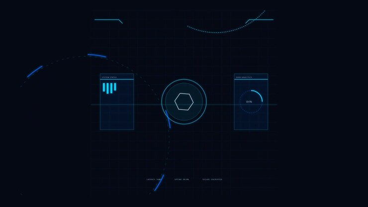 Futuristic Digital HUD Interface with Data Analytics and System Status