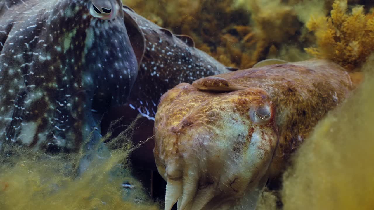 sepia gigante australiana sepia apama migración whyalla sur de australia 4k cámara lenta, apareamiento, puesta de huevos, lucha, agregación, bajo el agua