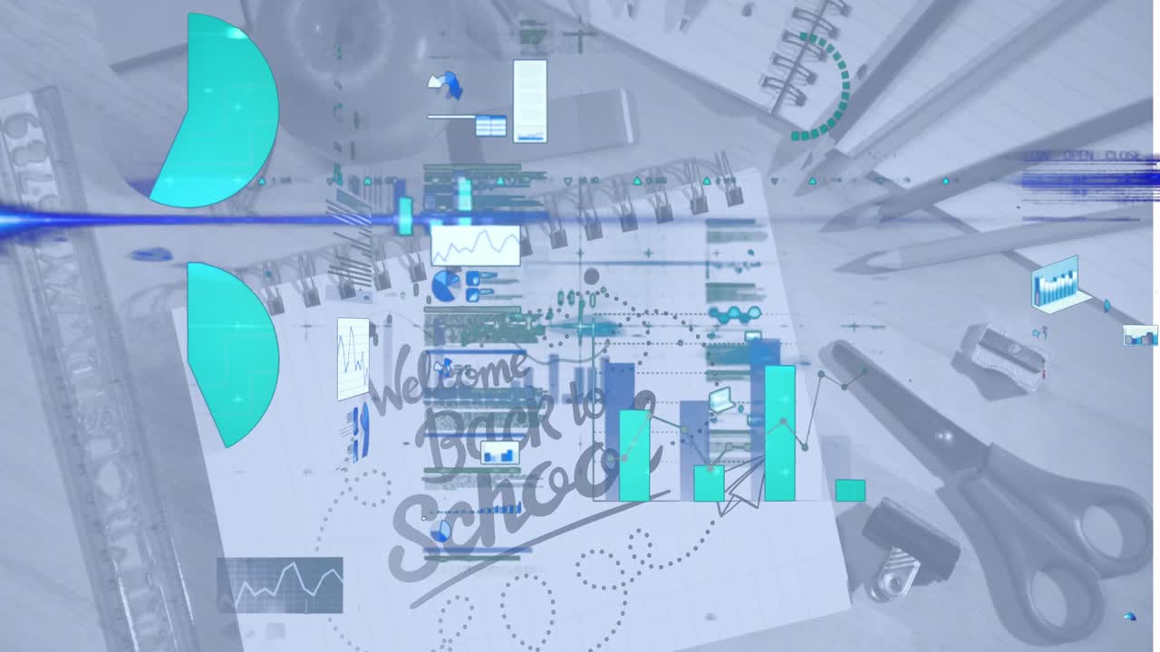 학교 텍스트와 학교 아이템에 대한 데이터 처리의 애니메이션