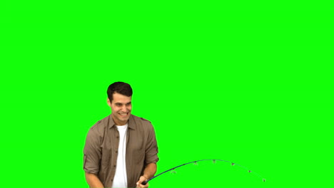 Man-fishing-on-green-screen