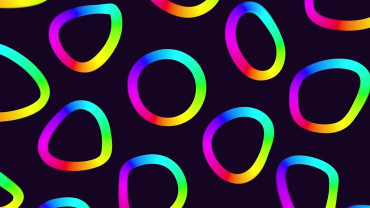 Abstract rainbow rings in rows pattern