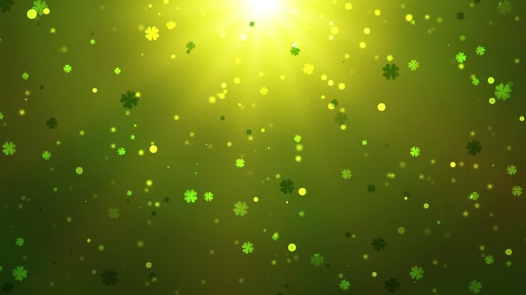 Loopable Green Festive St. Patrick's Day Animation Background with Floating Shamrocks and Rotating Four-Leaf Clovers - Irish Spring Tradition