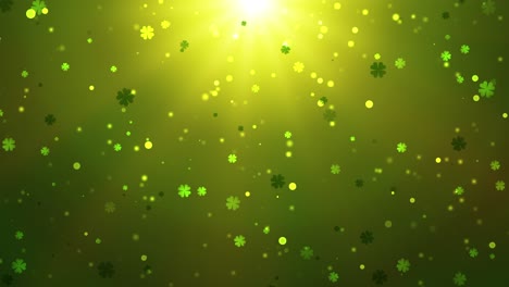 loopable green festive st. patrick's day animation background with floating shamrocks and rotating four-leaf clovers - irish spring tradition