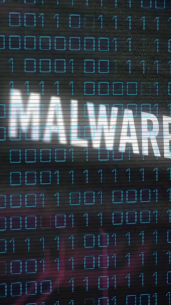 Binary code with MALWARE text animation over digital background