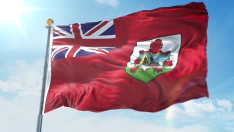 ilustración 3d de 4k de la bandera ondeante en un poste de la bandera de bermudas del país