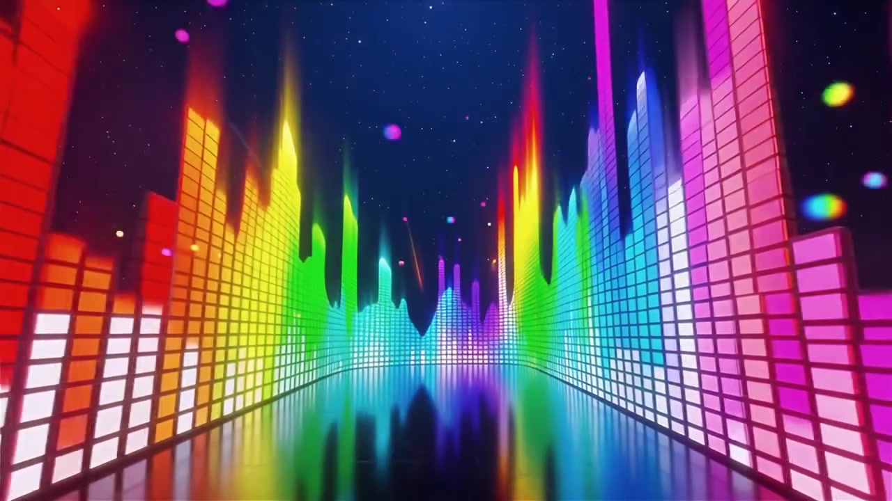 Futuristisk regnbuefarvet neon musik equalizer visualisering baggrund.