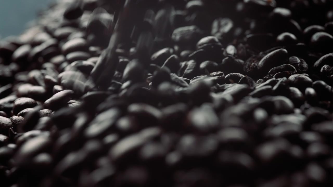 Coffee beans falling in slow motion