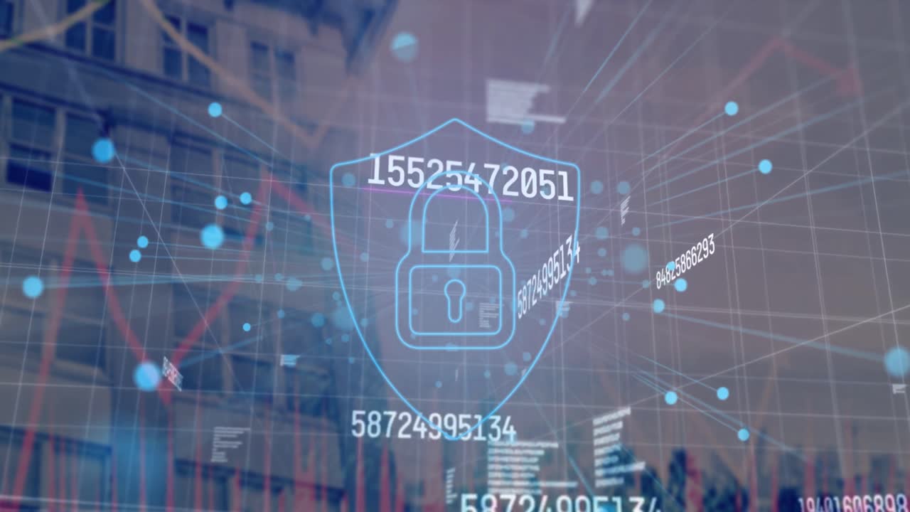 현대적인 건물 위에 데이터 처리의 애니메이션