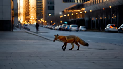 fox in the city at dawn/dusk