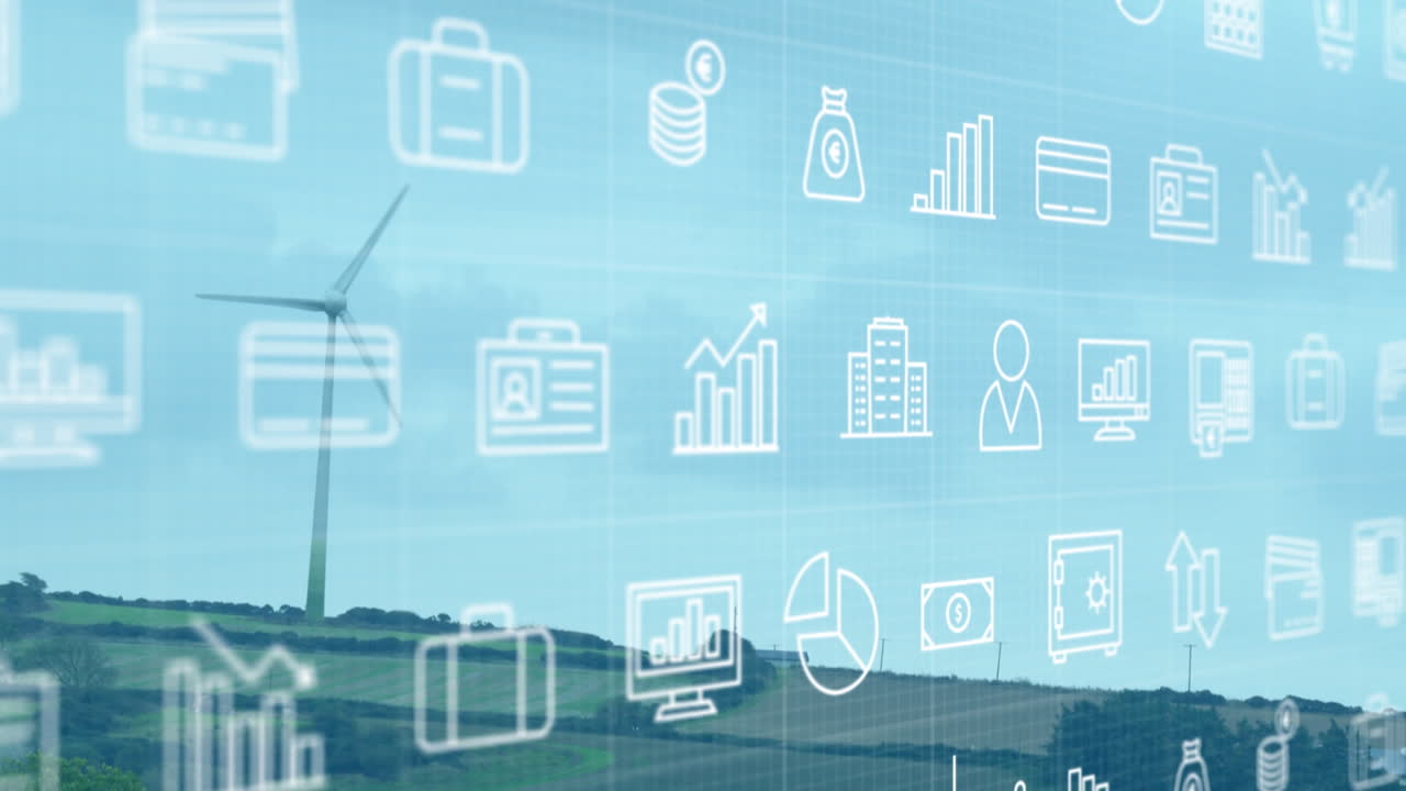 풍력 터빈 위의 아이콘의 애니메이션