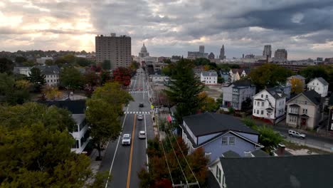 aerial low push toward the state capital in providence rhode island