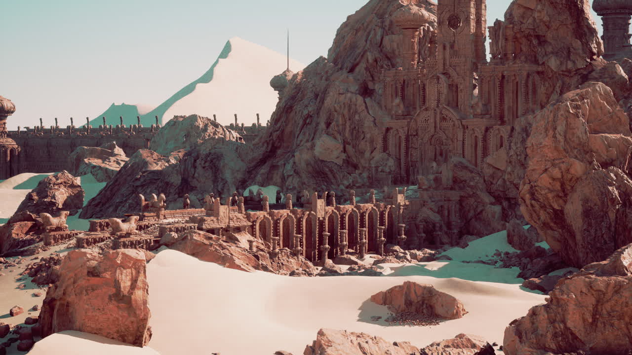 사막의 풍경 속의 환상적 폐허