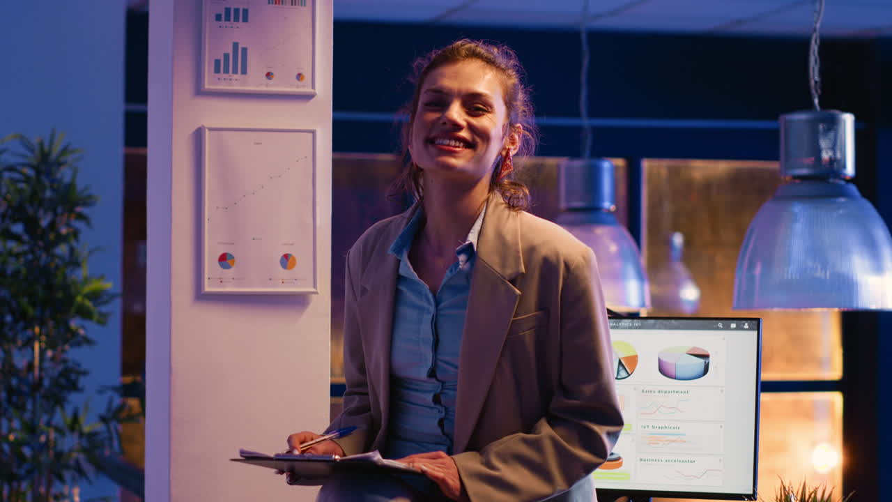Businesswoman working late in the office