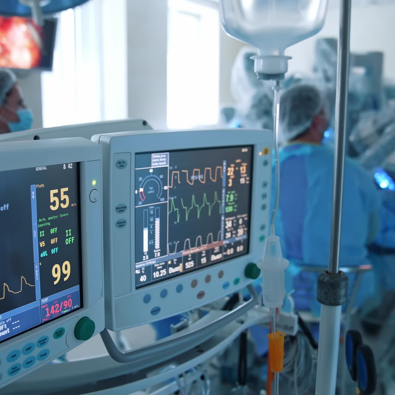 Health medical monitor in intensive care. Screen of monitor showing signs of patient healthcare