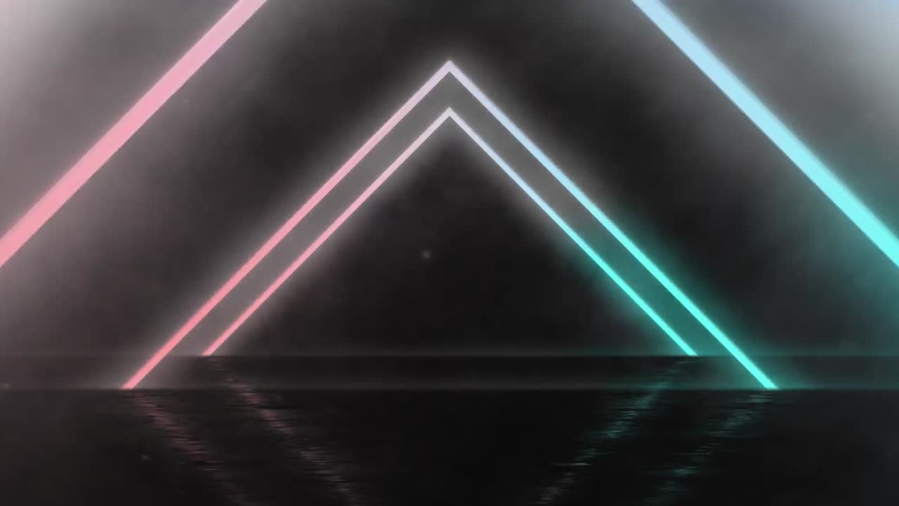 Animation of smoke over neon triangles on black background