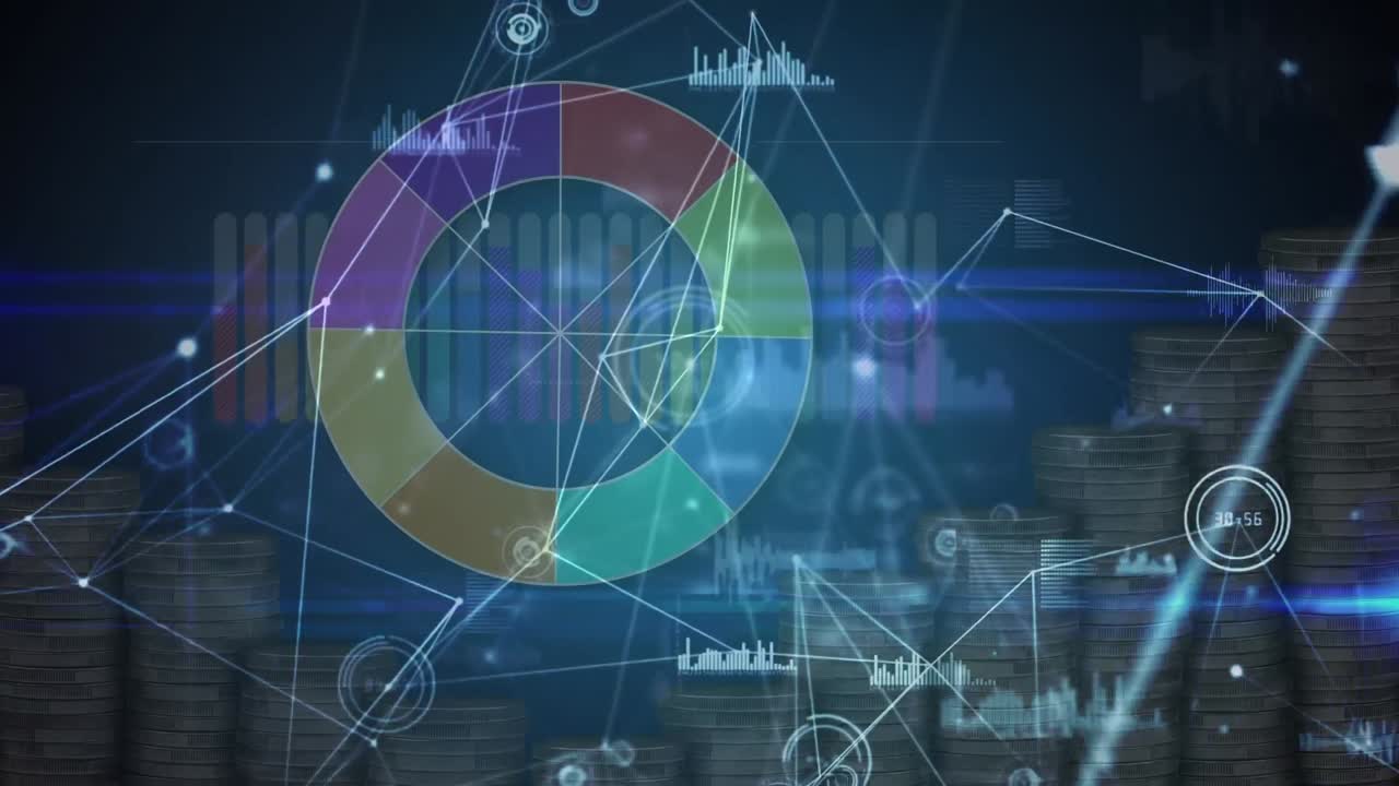 animación de conexiones, datos financieros y procesamiento de gráficos en la pantalla digital de la marina