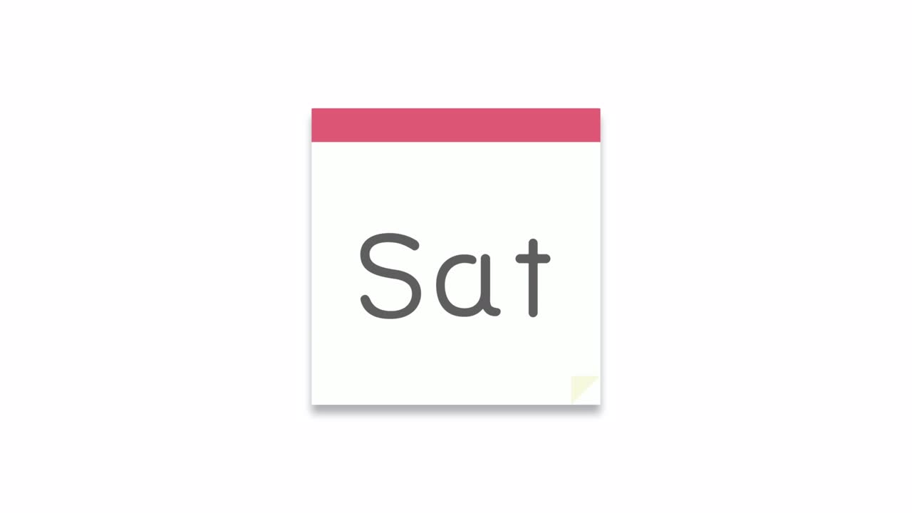 Loop Animation Of A Daily Calendar With English Days Of The Week, White Background