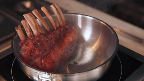 cooking rib roast in a pan