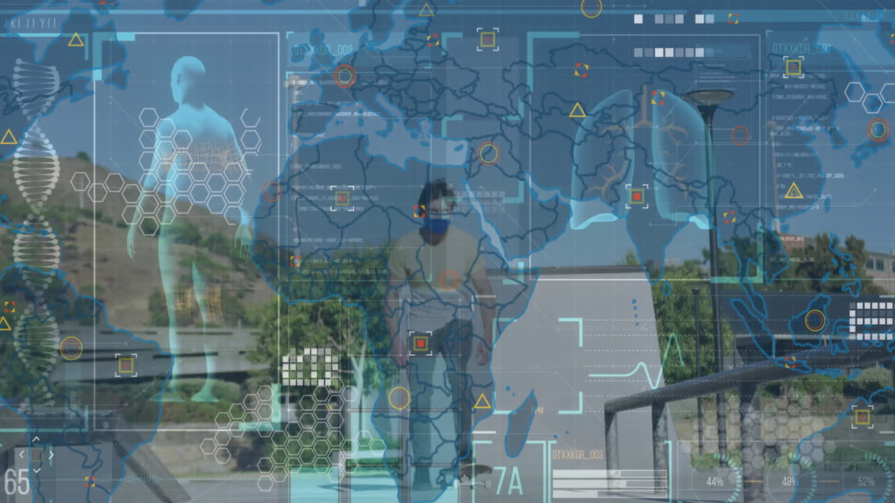 두 인종의 남자 스케이트보딩에 대한 데이터 처리 애니메이션