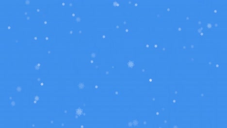 digital animation of multiple snowflakes icons falling against blue background