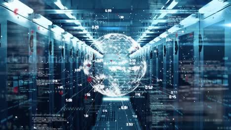 animation of data processing over server room