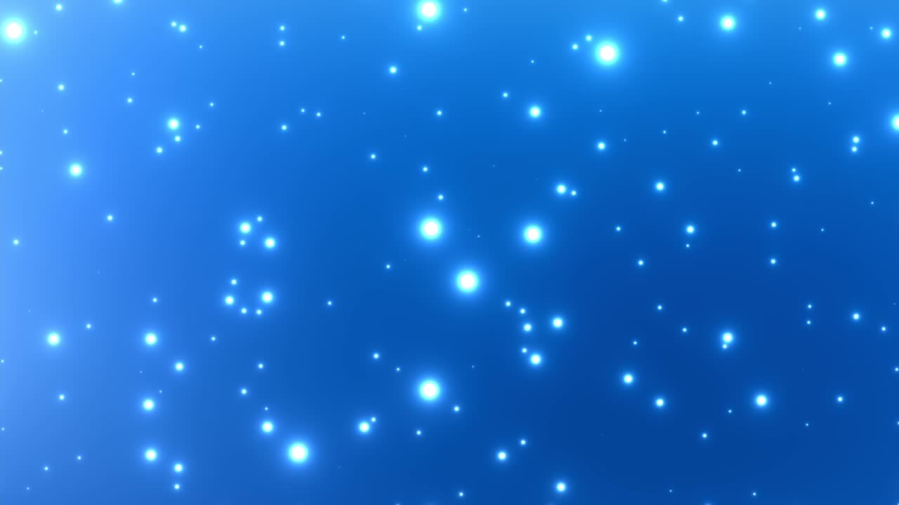 confeti en forma de punto azul volando con un efecto de luz bokeh brillante en el fondo del cielo azul. fondo animado de video.