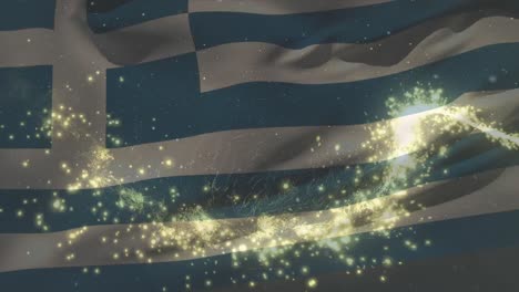 animation of flag of greece waving over fireworks
