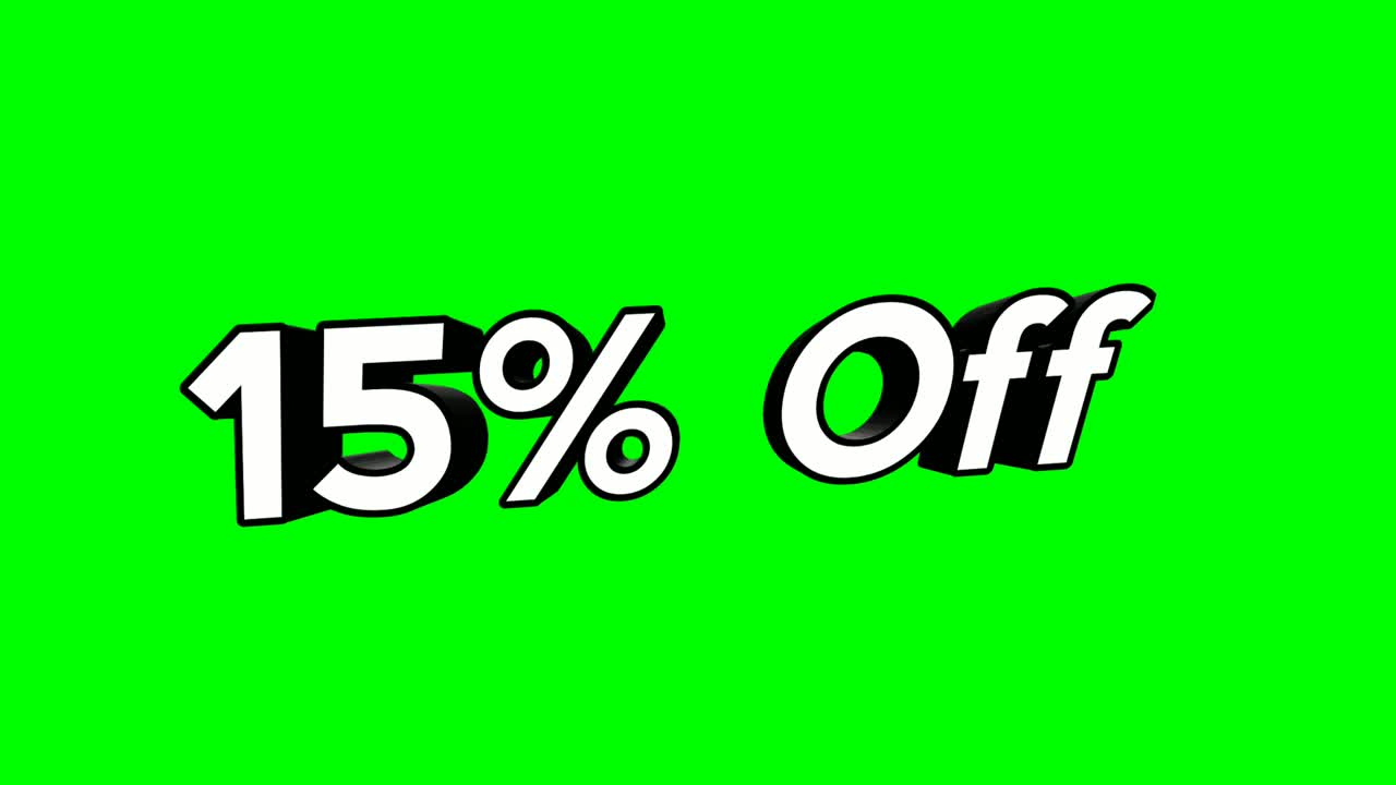 Animation cartoon 15% OFF text Flat Style Pop up Promotional Animation green screen background 4K