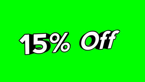 animation cartoon 15% off text flat style pop up promotional animation green screen background 4k