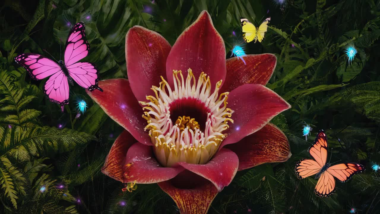 Enchanting Tropical Flower with Butterflies