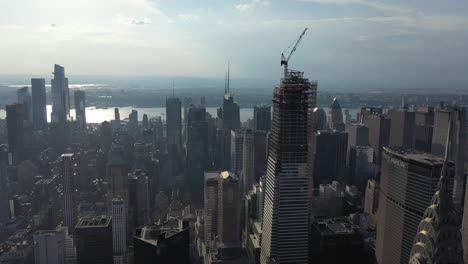 an aerial view shows skyscrapers off 42nd street in new york city new york