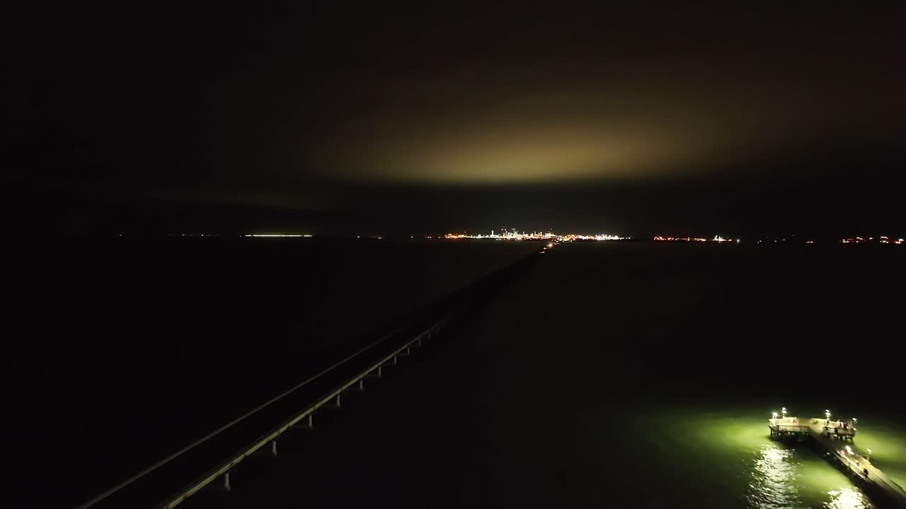 A dark bridge crossing in the night