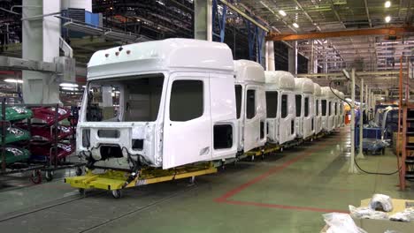 truck cab assembly line in a manufacturing facility