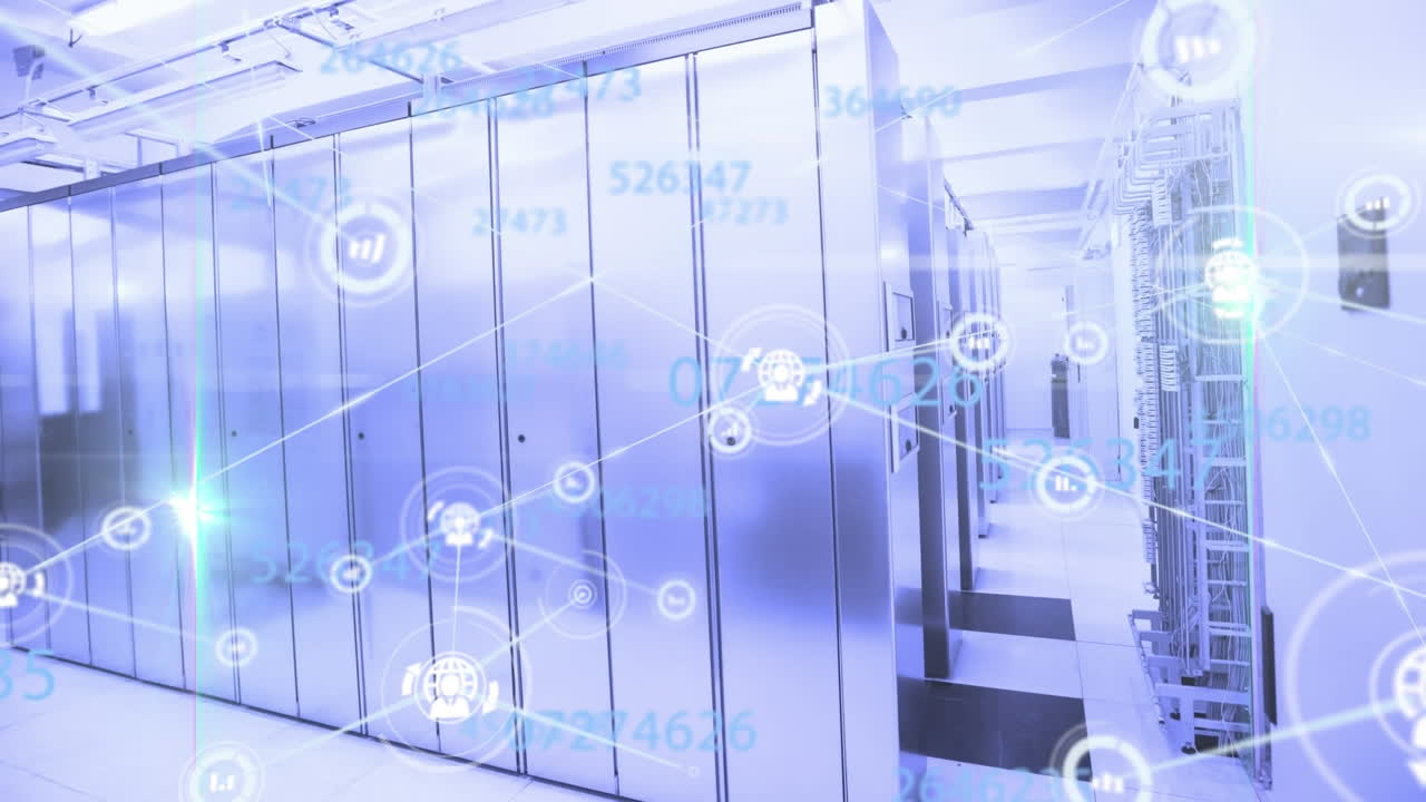 금융 데이터와 서버에 대한 아이콘으로 연결 네트워크의 애니메이션