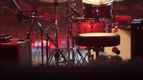 set drums cinematic style on stage empty before performances