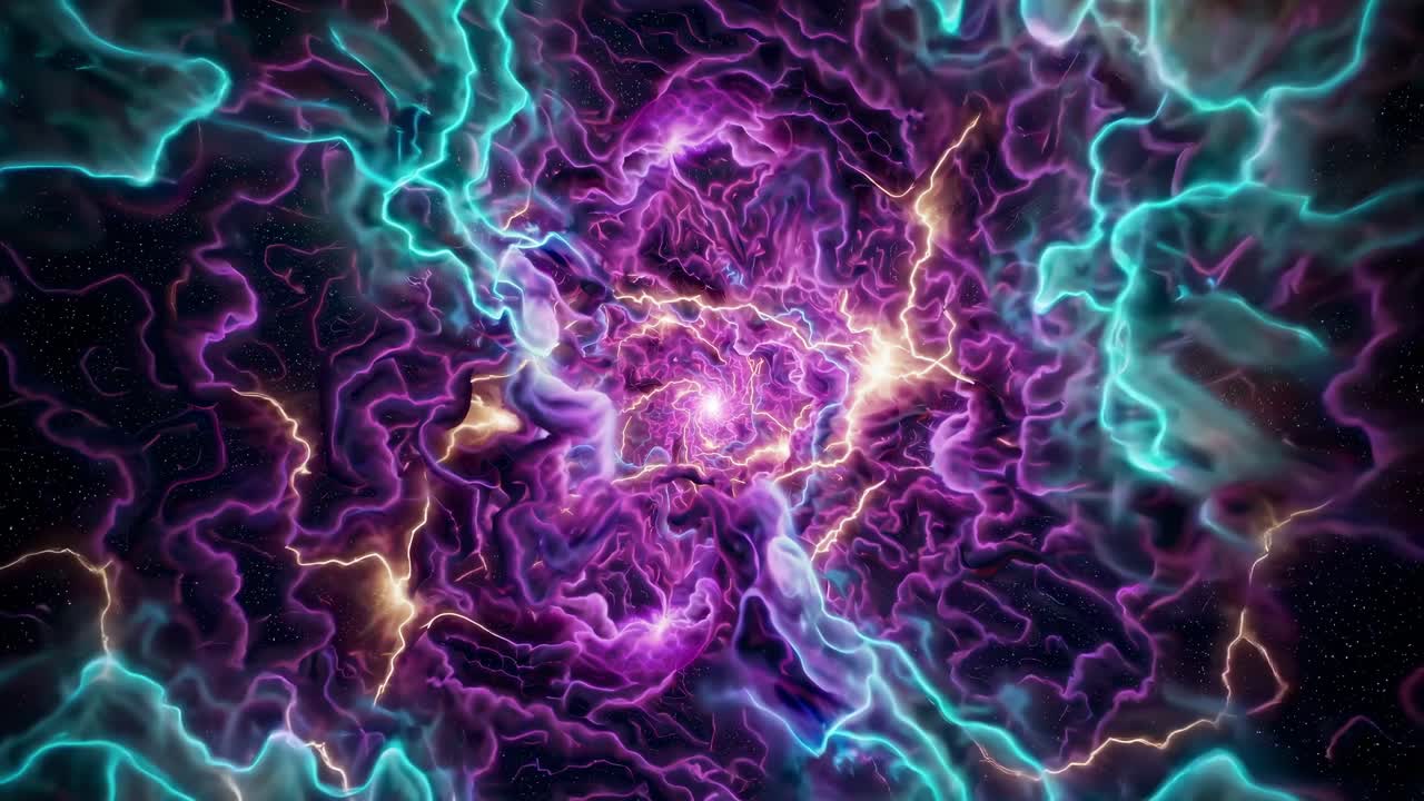 A dynamic, swirling energy vortex in vibrant colors, captured from a top-down angle