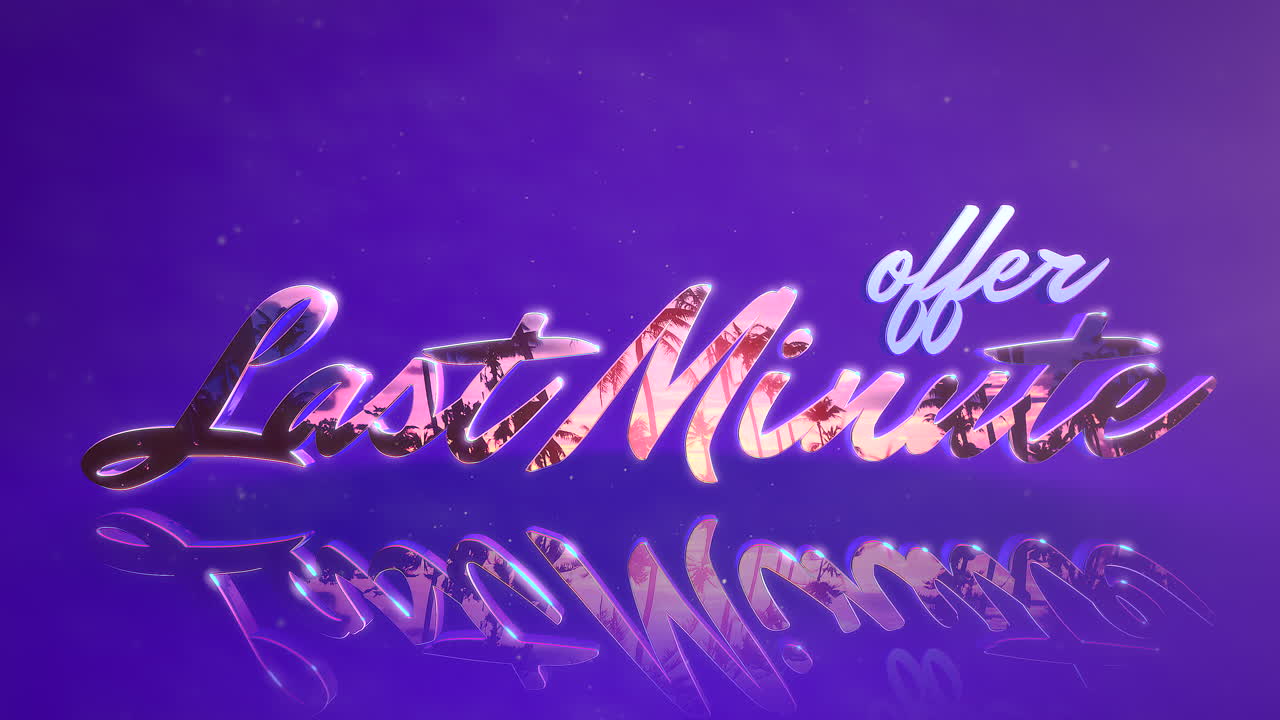 oferta de última hora en cielo púrpura con palmeras tropicales