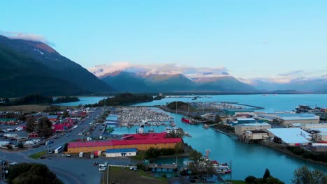 4k drone video of fishing boats in valdez harbor in valdez, alaska during sunny summer day