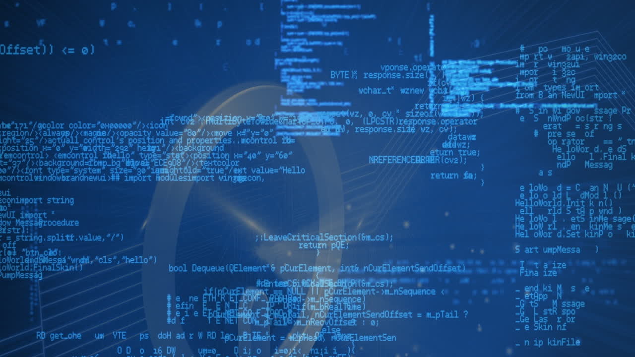 Animation of data processing and start button on blue background