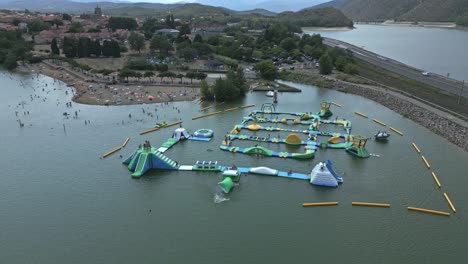 bird's eye view of aquajump at canigou vinça during a french summer