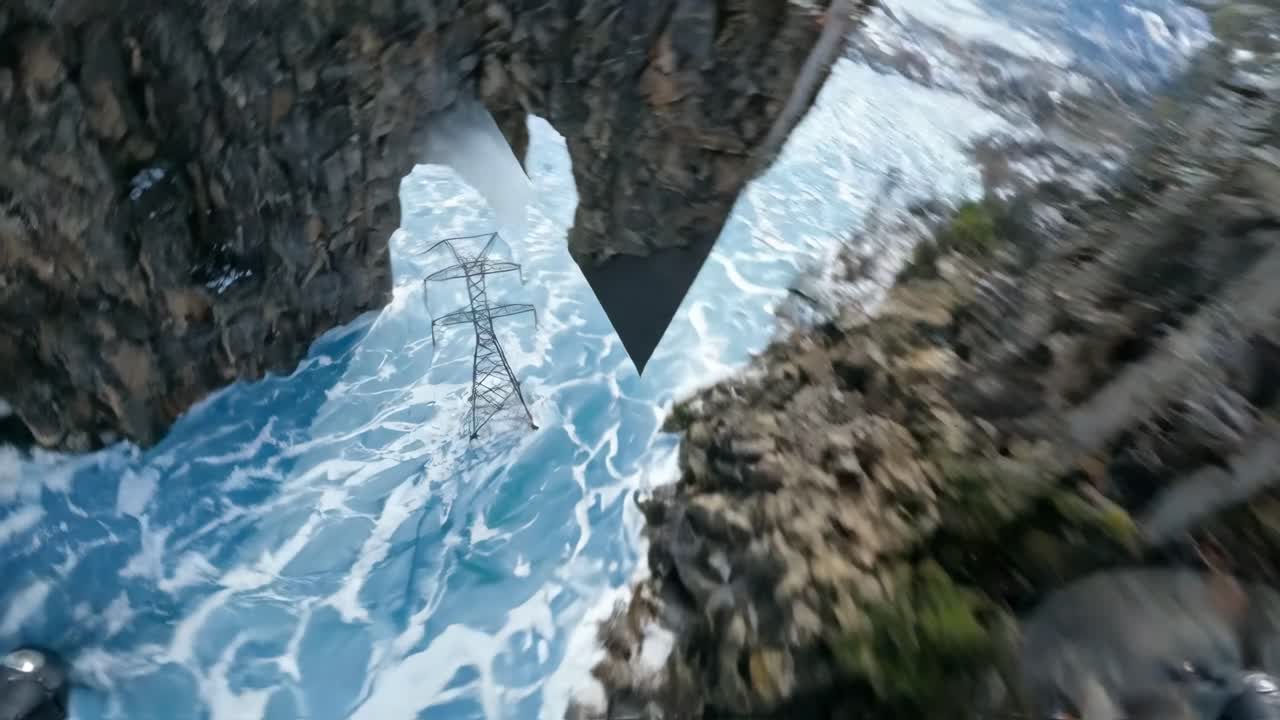 Volo dinamico di drone FPV attraverso paesaggi diversi e ambienti urbani