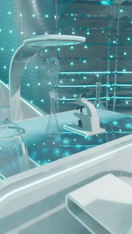 futuristic science lab with microscope and beakers