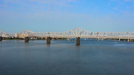 tilt shift footage of bridge over ohio river at louisville, ky