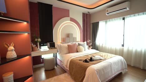 pink and beige master bedroom interior design